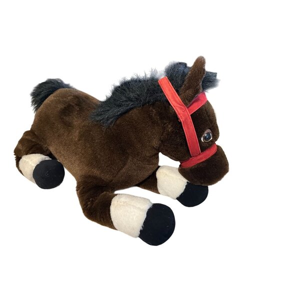24k Polar Puff Huggapuffs Large 23” Brown Plush Horse Red Bridle Kid BedSitter - Picture 1 of 11